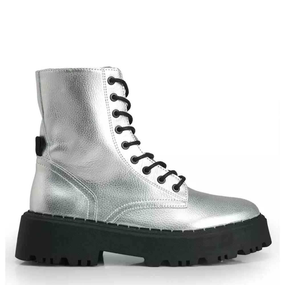 Zara Kids Silver Lace-Up Ankle Boots